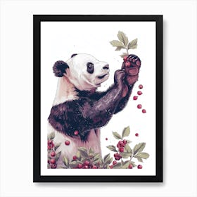 Giant Panda Standing And Reaching For Berries Storybook Illustration 4 Art Print