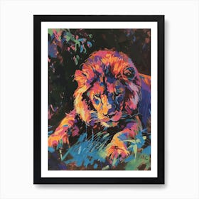 Asiatic Lion Night Hunt Fauvist Painting 3 Art Print