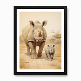 Rhino With A Young Rhino Art Print