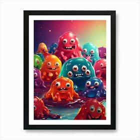 Colorful Jelly Monsters Art Print