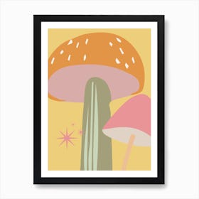 Mushrooms Print Yellow Art Print