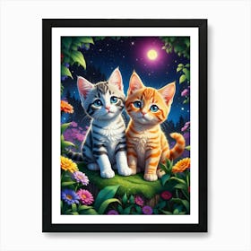 Two Kittens In The Garden Art Print