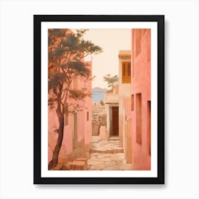 Paphos Cyprus 1 Vintage Pink Travel Illustration Art Print