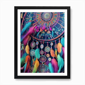 Bohemian Inspired whimsical multi-colored Dreamcatcher Series - 3 Art Print