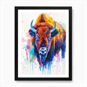 Bison Colourful Watercolour 4 Art Print