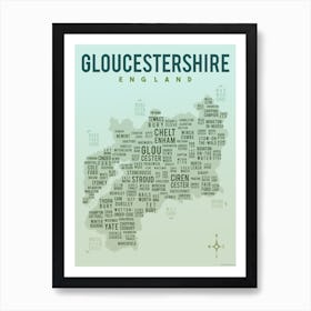 Gloucestershire Towns Villages Text Map 1 Art Print
