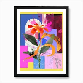 Marigold 3 Neon Flower Collage Art Print