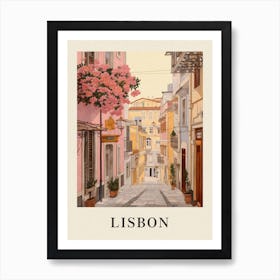 Lisbon Portugal 4 Vintage Pink Travel Illustration Poster Art Print