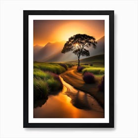 Lone Tree At Sunset Art Print