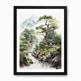 Iya Valley In Tokushima, Japanese Brush Painting, Ukiyo E, Minimal 2 Art Print