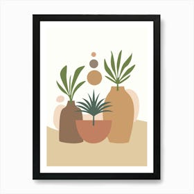 Potted Plants Boho Chic Art Deco Pastel Colors Illustration Art Print