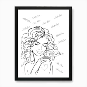 Self Love, feminine, female art, line art, woman art Art Print