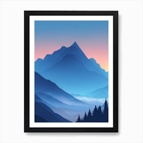 Misty Mountains Vertical Composition In Blue Tone 77 Art Print