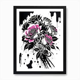 Black And Pink Roses Art Print