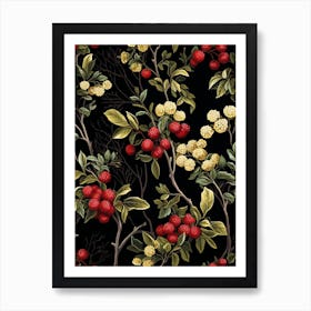 Winterberry 4 William Morris Style Winter Florals Art Print
