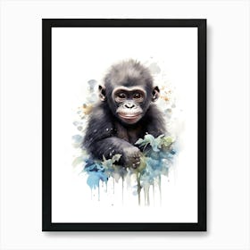 Baby Gorilla Art Watercolour Nursery 4 Art Print