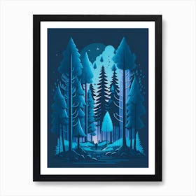 A Fantasy Forest At Night In Blue Theme 70 Art Print