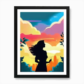 Luxmango Young Woman Looking At Stars And Sky, Dark Illustration Art Print