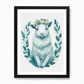 Cute Floral Baby Sheep Painting (2) Art Print