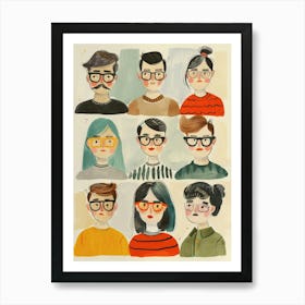 Group Of People With Glasses Art Print