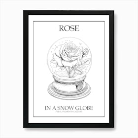 Rose In A Snow Globe Line Drawing 1 Poster Art Print