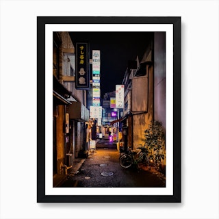 Bars Lining A Dark Back Alley Tokyo, Japan Art Print