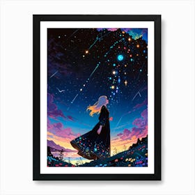 Girl In The Night Sky 1 Art Print