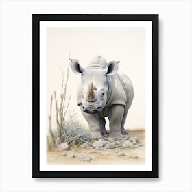 Rhino Walking Through The Landscape Illustration 1 Art Print