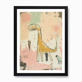 Dinosaur & Friend Minimalist Cartoon Art Print