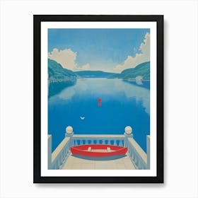 Red Boat On The Lake Art Print