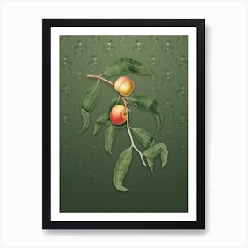 Vintage Peach Botanical on Lunar Green Pattern n.0665 Art Print