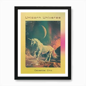 Unicorn In Rainbow Space Retro Poster Art Print