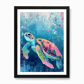 Pastel Sea Turtle In The Ocean With Bubbles 3 Art Print