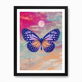 Bright Butterfly Moon Collage Art Print