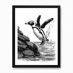 African Penguin Diving Into The Water 4 Art Print