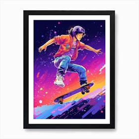 Skateboarding In Seoul, South Korea Gradient Illustration 2 Art Print