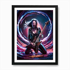 Female Rock Guitarist Painting #4 Art Print