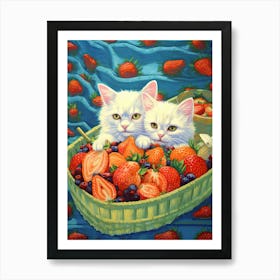 White Cats Picnic Illustration Kitsch 2 Art Print