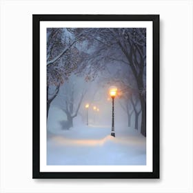 Winter Night In The Park Art Print