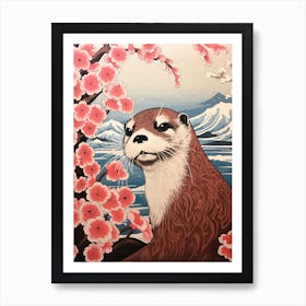 Otter Animal Drawing In The Style Of Ukiyo E 3 Art Print