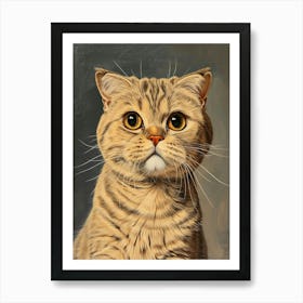 Scottish Fold Cat Relief Illustration 1 Art Print