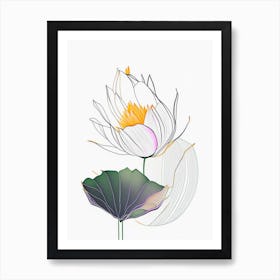 Lotus Flower In Garden Abstract Line Drawing 4 Art Print