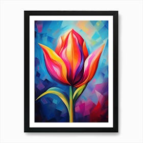 Tulip Flower II, Abstract Vibrant Colorful Painting in Van Gogh Style Art Print