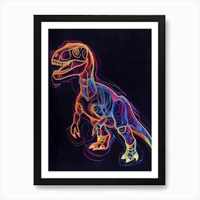 Neon Outline Dinosaur Illustration 1 Art Print