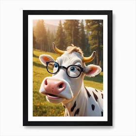 Cartoon Cow With Glasses 1 Art Print