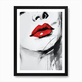 Femme Fatale Sketch in Red Lipstick Art Print