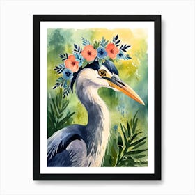 Heron With Flowers 2 Art Print