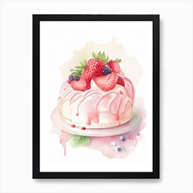 Strawberry Pavlova, Dessert, Food Gouache Art Print