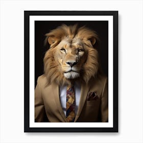 African Lion Wearing A Suit 1 Art Print