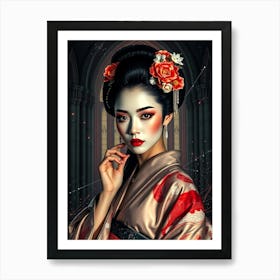 Geisha in Catherdral - Glossy Portrait Poster